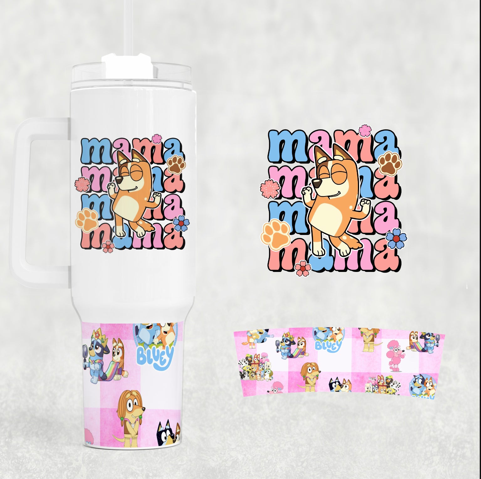 Mama Bluey Cartoon Custom Stanley Cup 40 oz 30 oz Tumbler With Handle