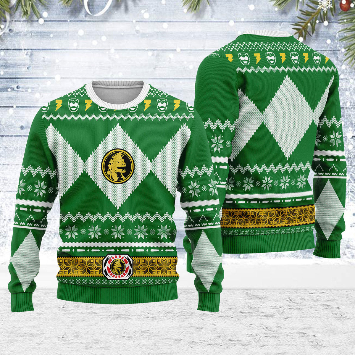 Merry Christmas Unisex Christmas Sweater Green Power Ranger 3D Apparel - Stormmerch Exclusive