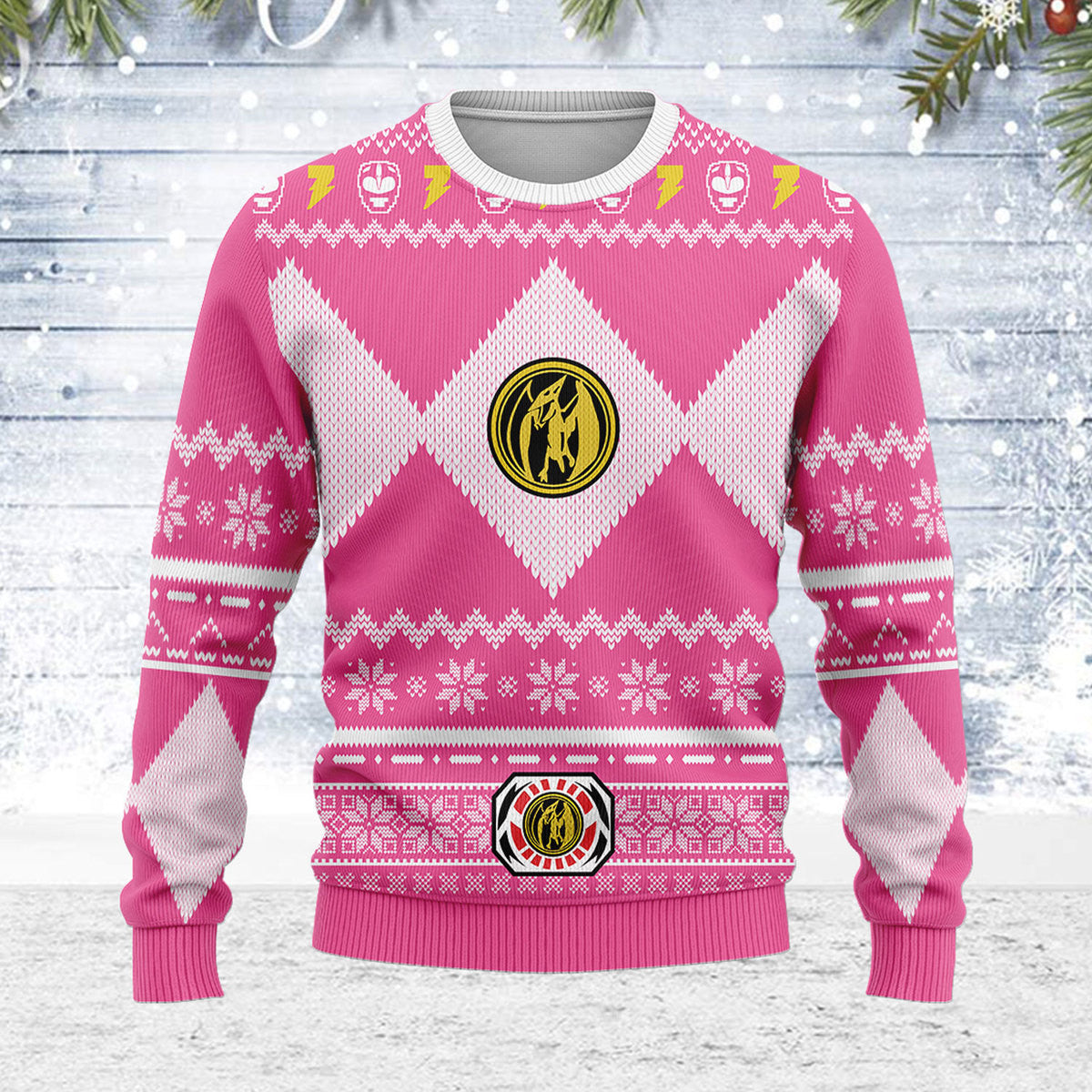 Merry Christmas Unisex Christmas Sweater Pink Power Ranger 3D Apparel - Stormmerch Exclusive