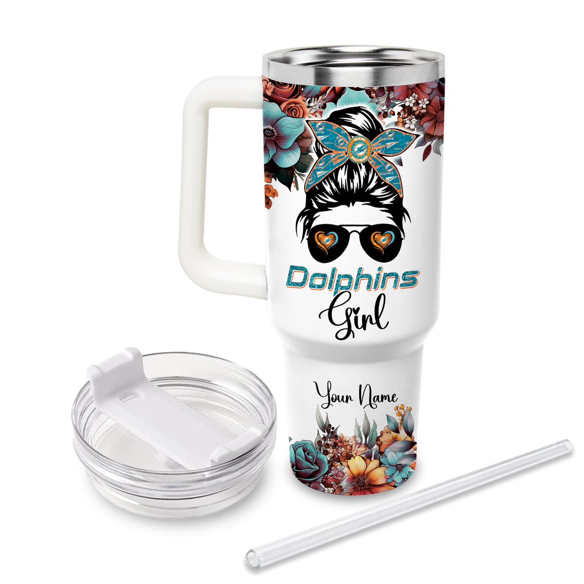 Miami Dolphins NFL Custom Stanley Cup 40 oz 30 oz Tumbler With Handle