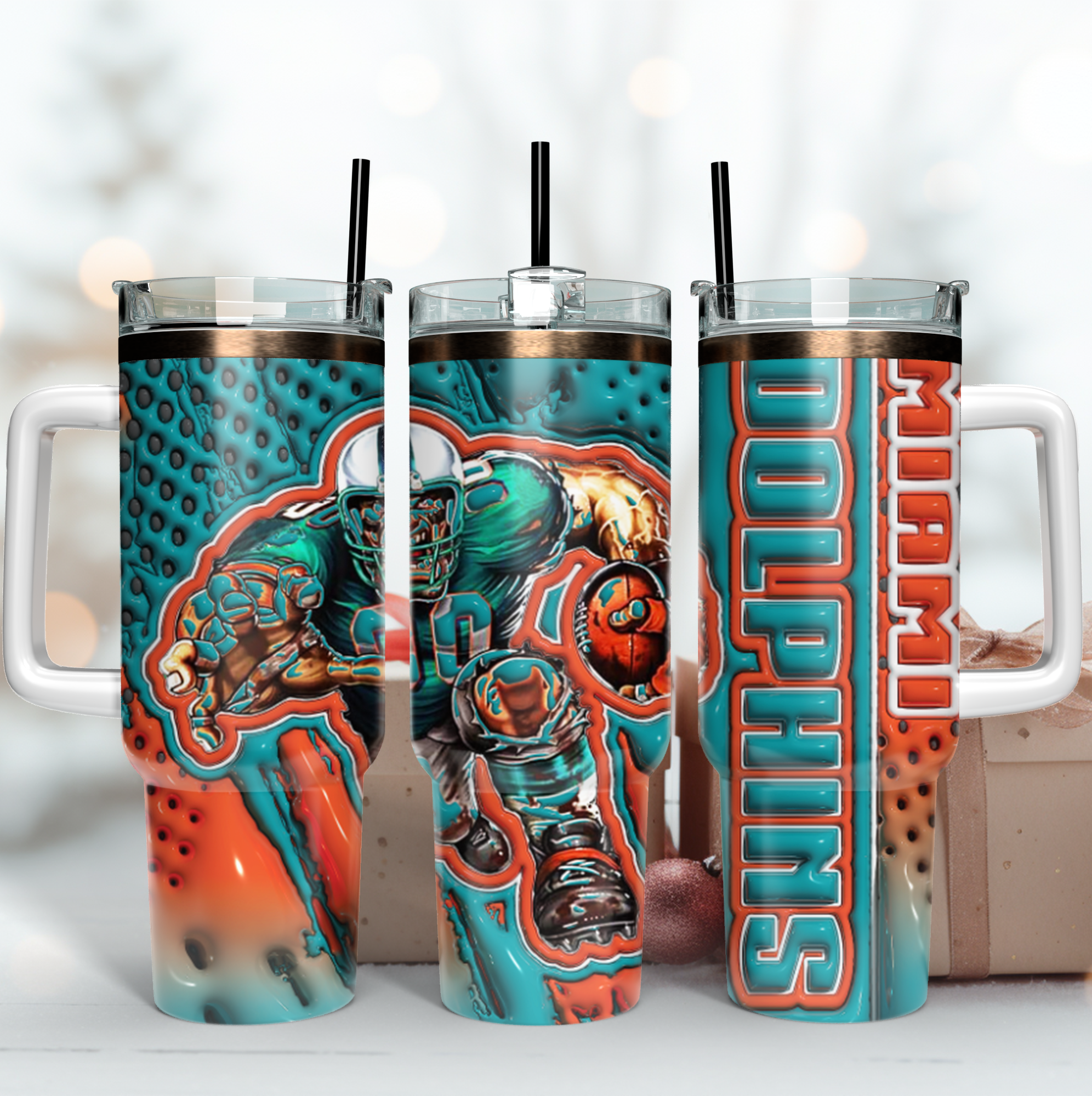 Miami Dolphins NFL Mascot Custom Stanley Cup 40 oz 30 oz Tumbler With Handle