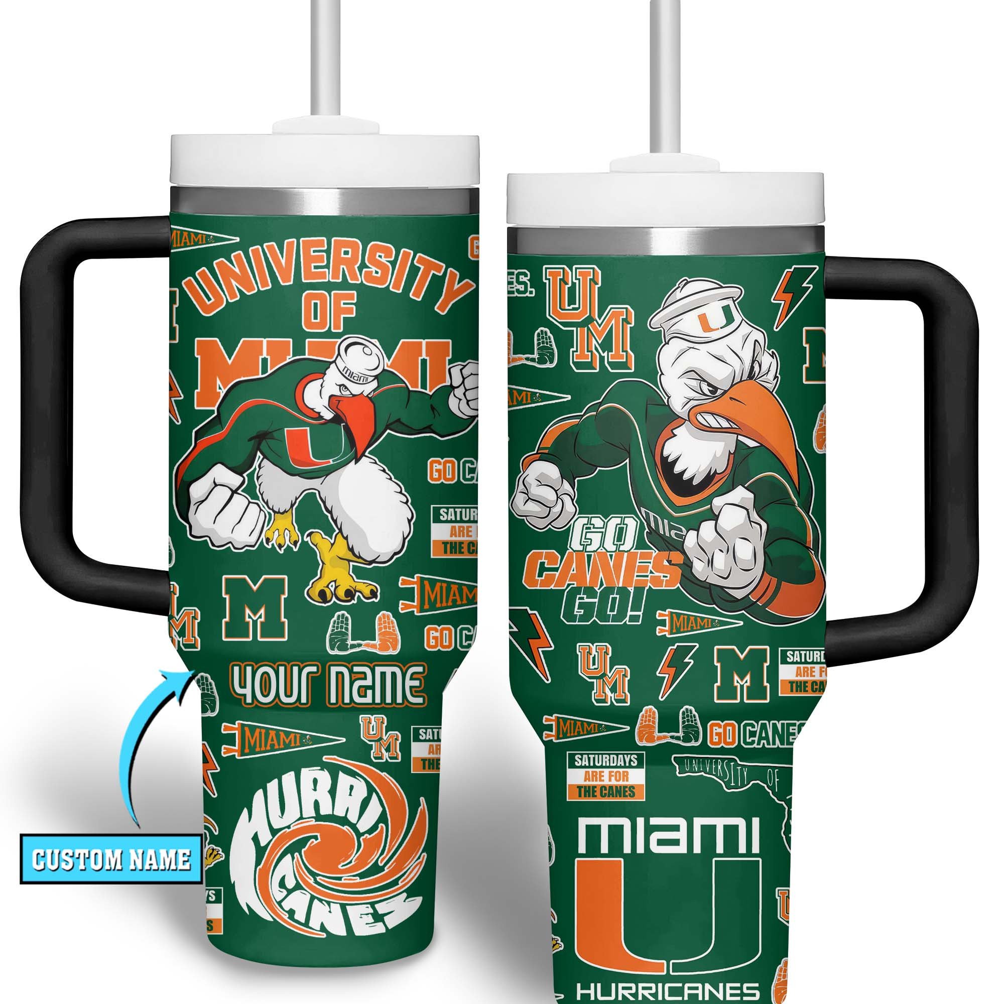 Miami Hurricanes NCAA Custom Stanley Cup 40 oz 30 oz Tumbler With Handle