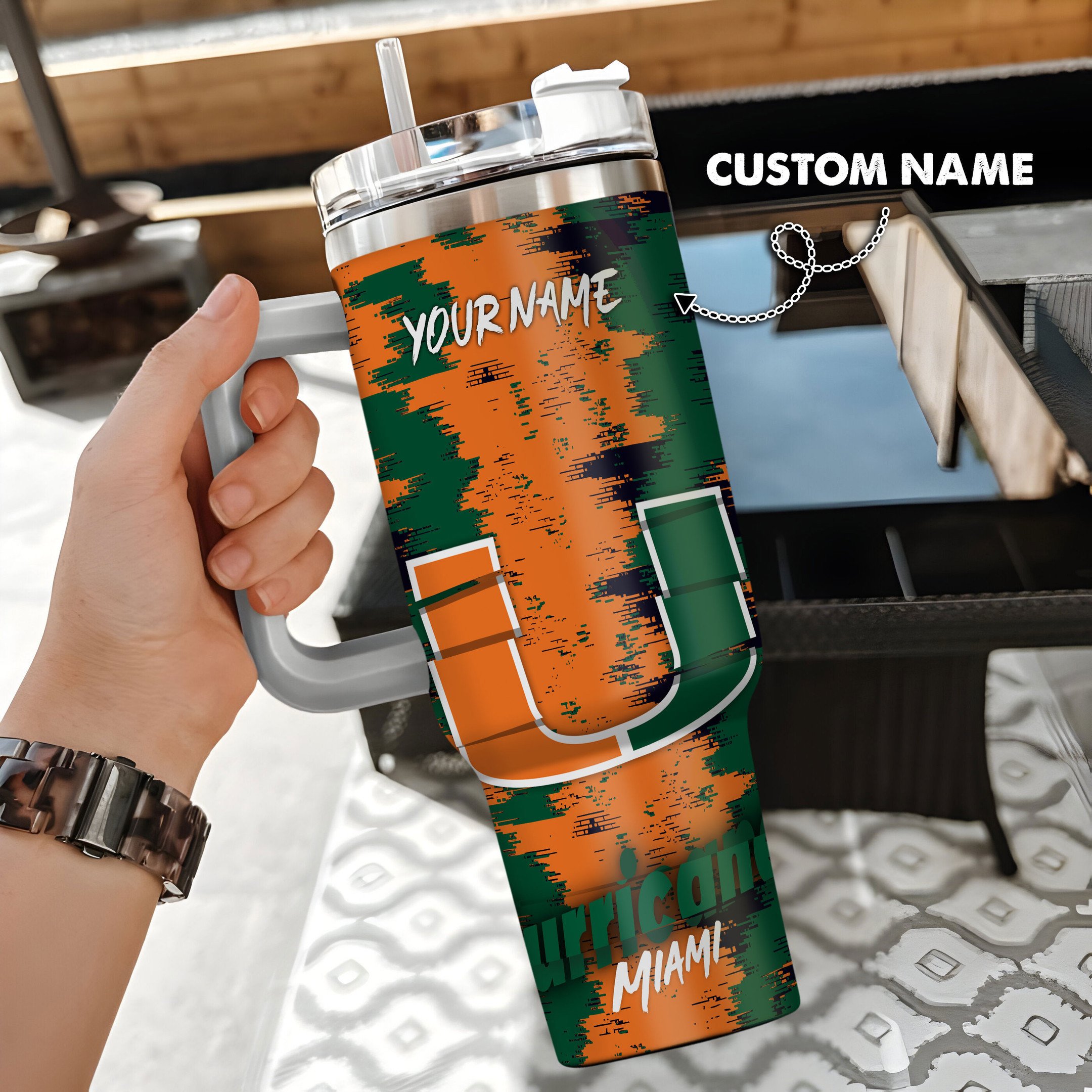 Miami Hurricanes NCAA Custom Stanley Cup 40 oz 30 oz Tumbler With Handle