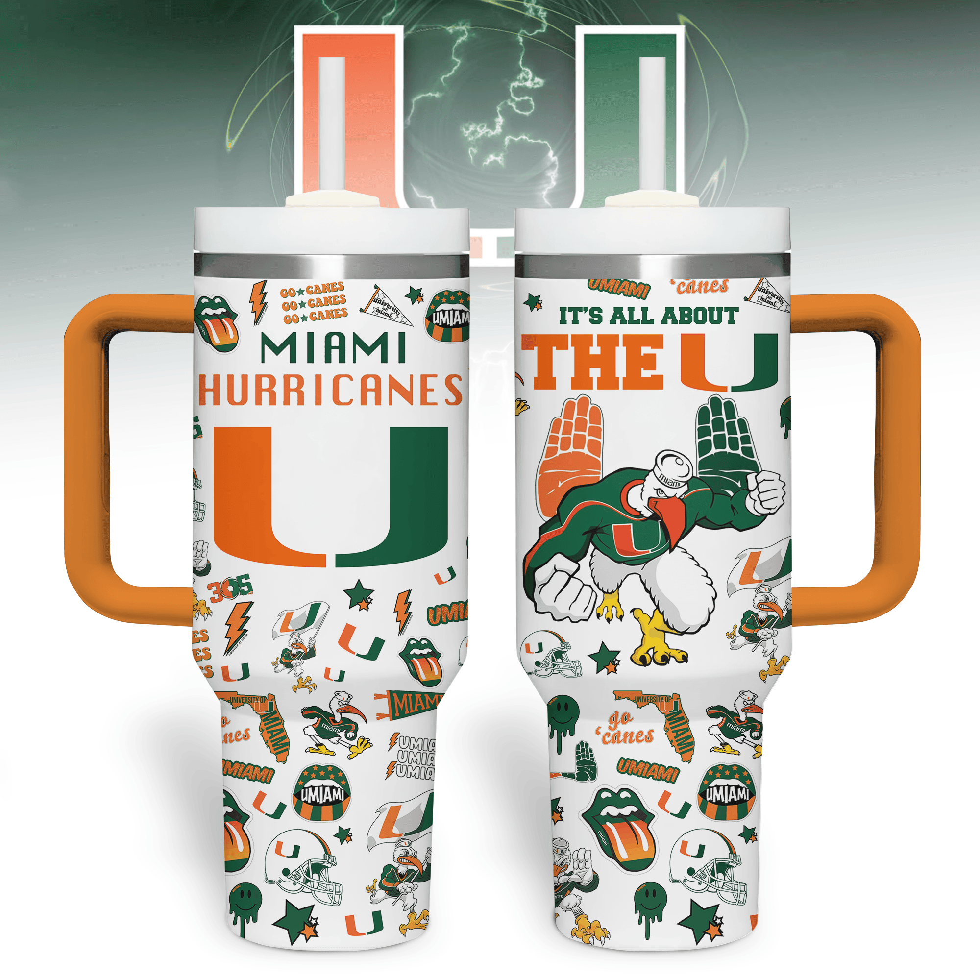Miami Hurricanes NCAA Custom Stanley Cup 40 oz 30 oz Tumbler With Handle