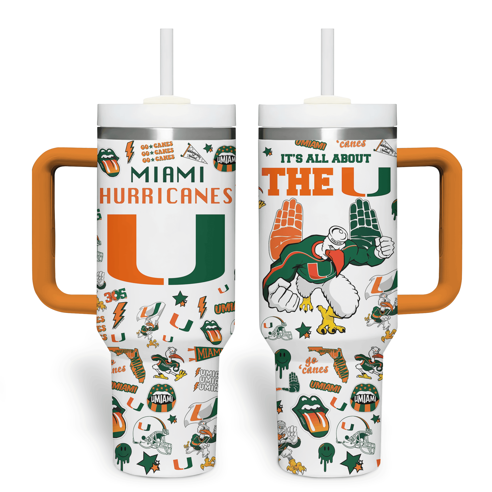 Miami Hurricanes NCAA Custom Stanley Cup 40 oz 30 oz Tumbler With Handle