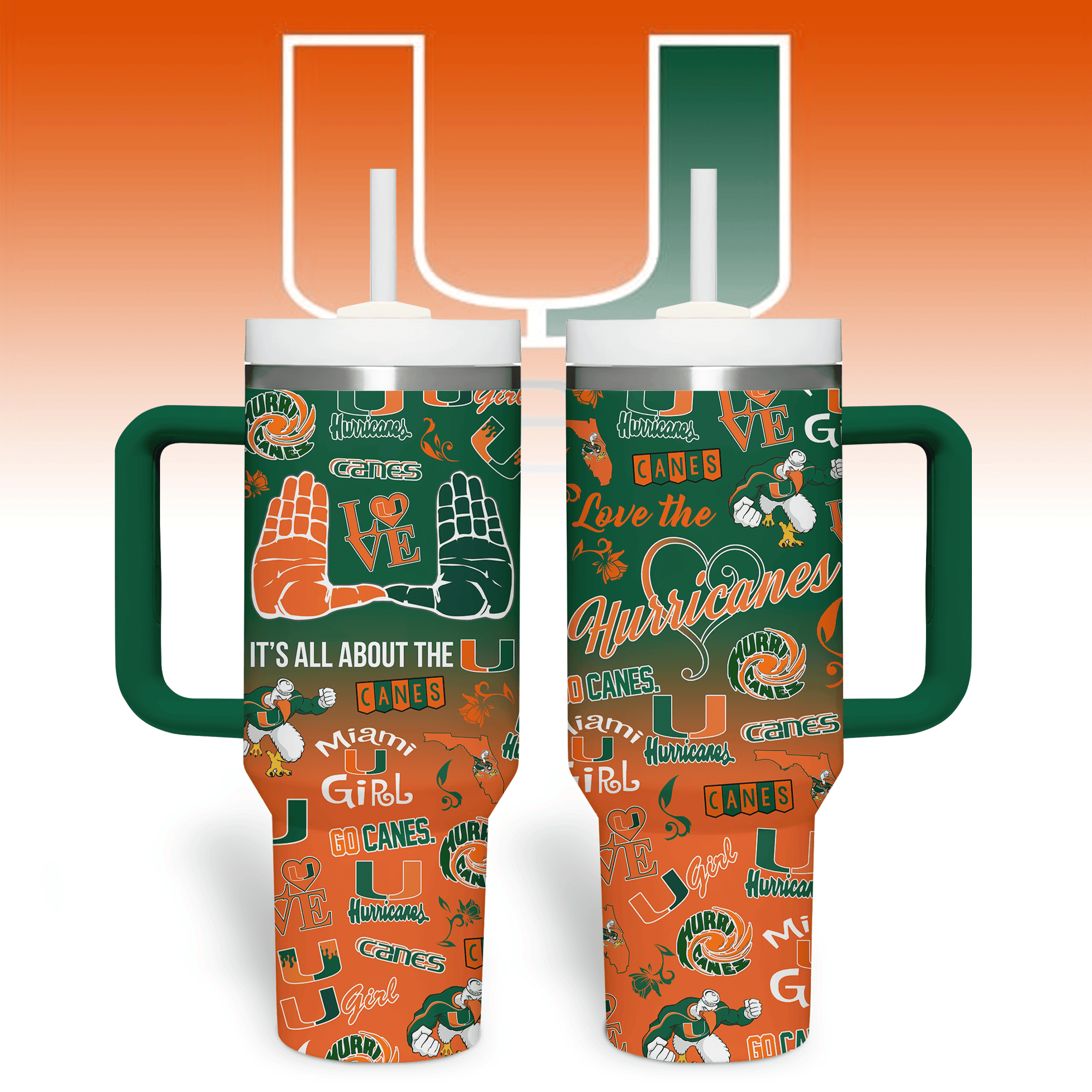 Miami Hurricanes NCAA Custom Stanley Cup 40 oz 30 oz Tumbler With Handle