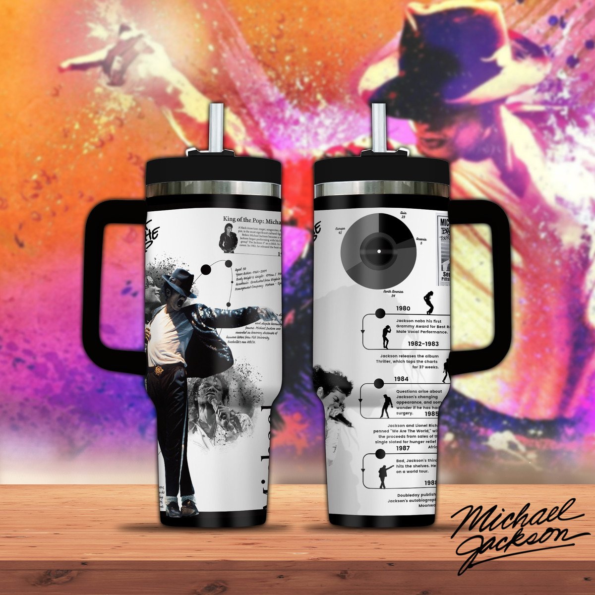 Michael Jackson Music Custom Stanley Cup 40 oz 30 oz Tumbler With Handle