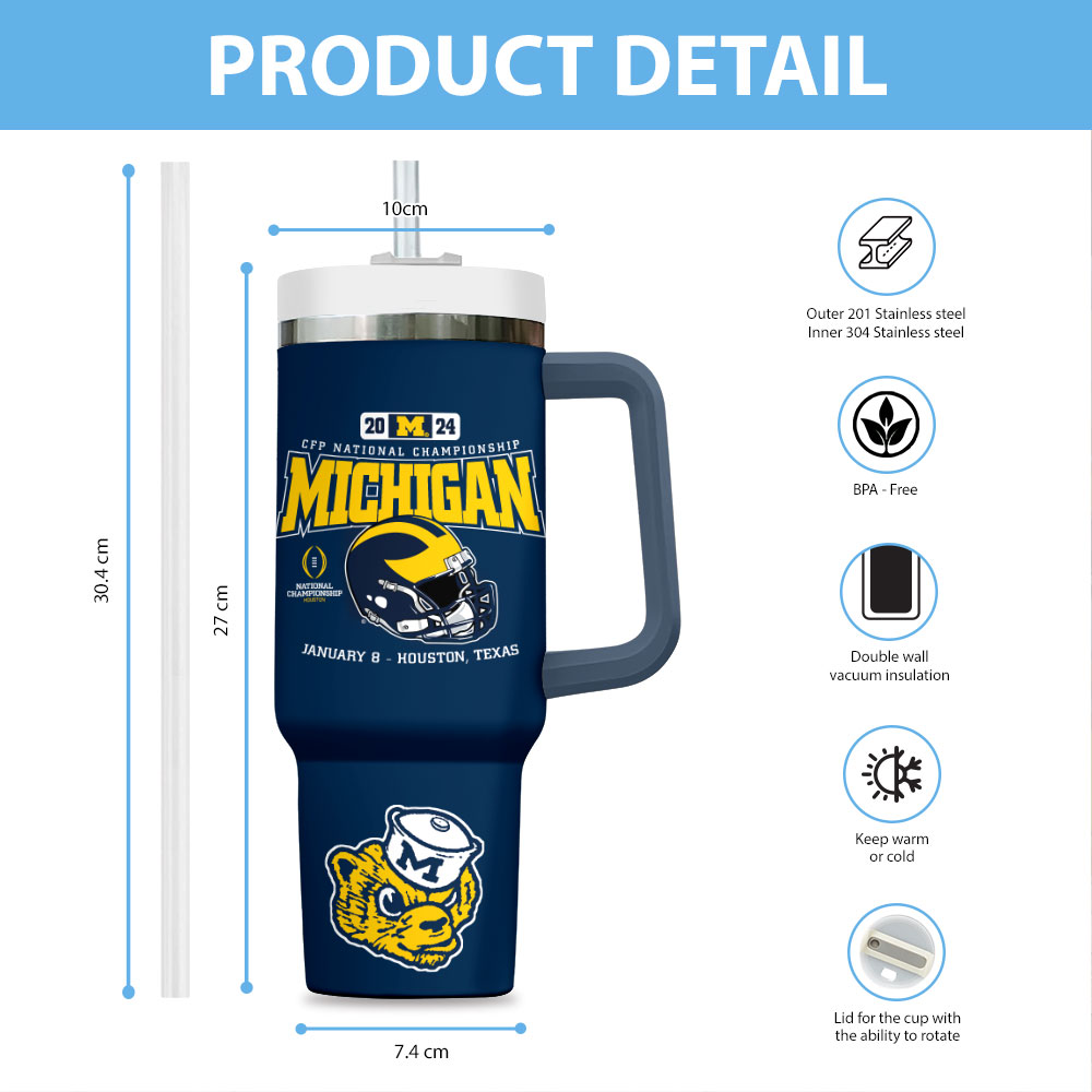 Michigan Wolverines NCAA Custom Stanley Cup 40 oz 30 oz Tumbler With Handle