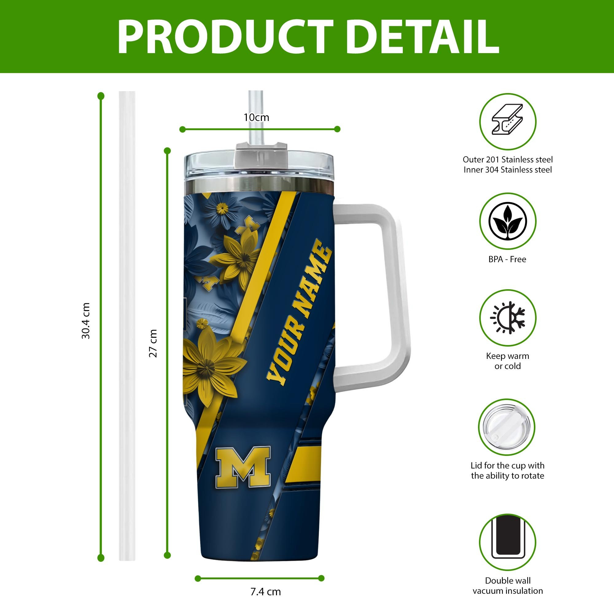Michigan Wolverines NCAA Custom Stanley Cup 40 oz 30 oz Tumbler With Handle