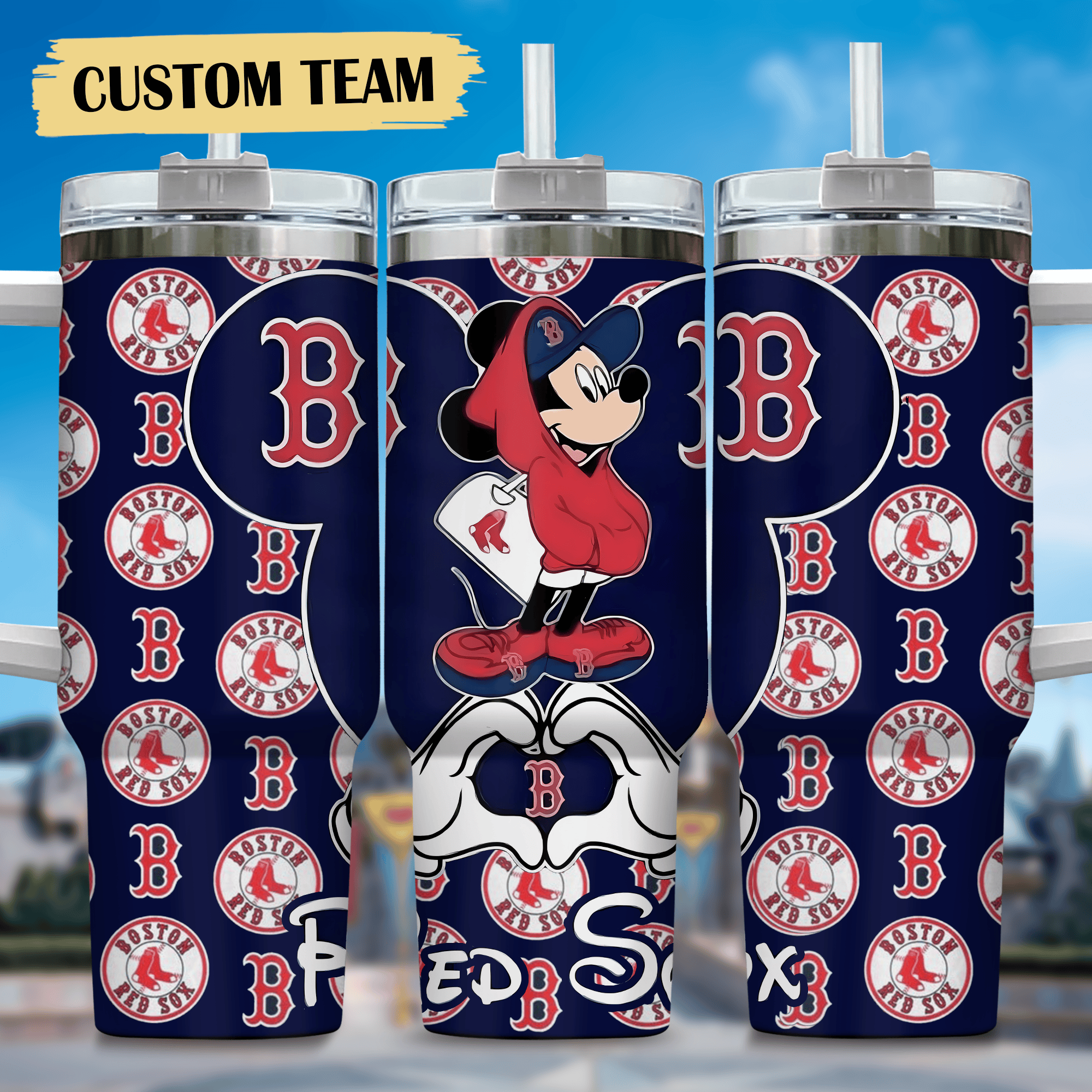 Mickey And Boston Red Sox Cartoon,MLB Custom Stanley Cup 40 oz 30 oz Tumbler With Handle
