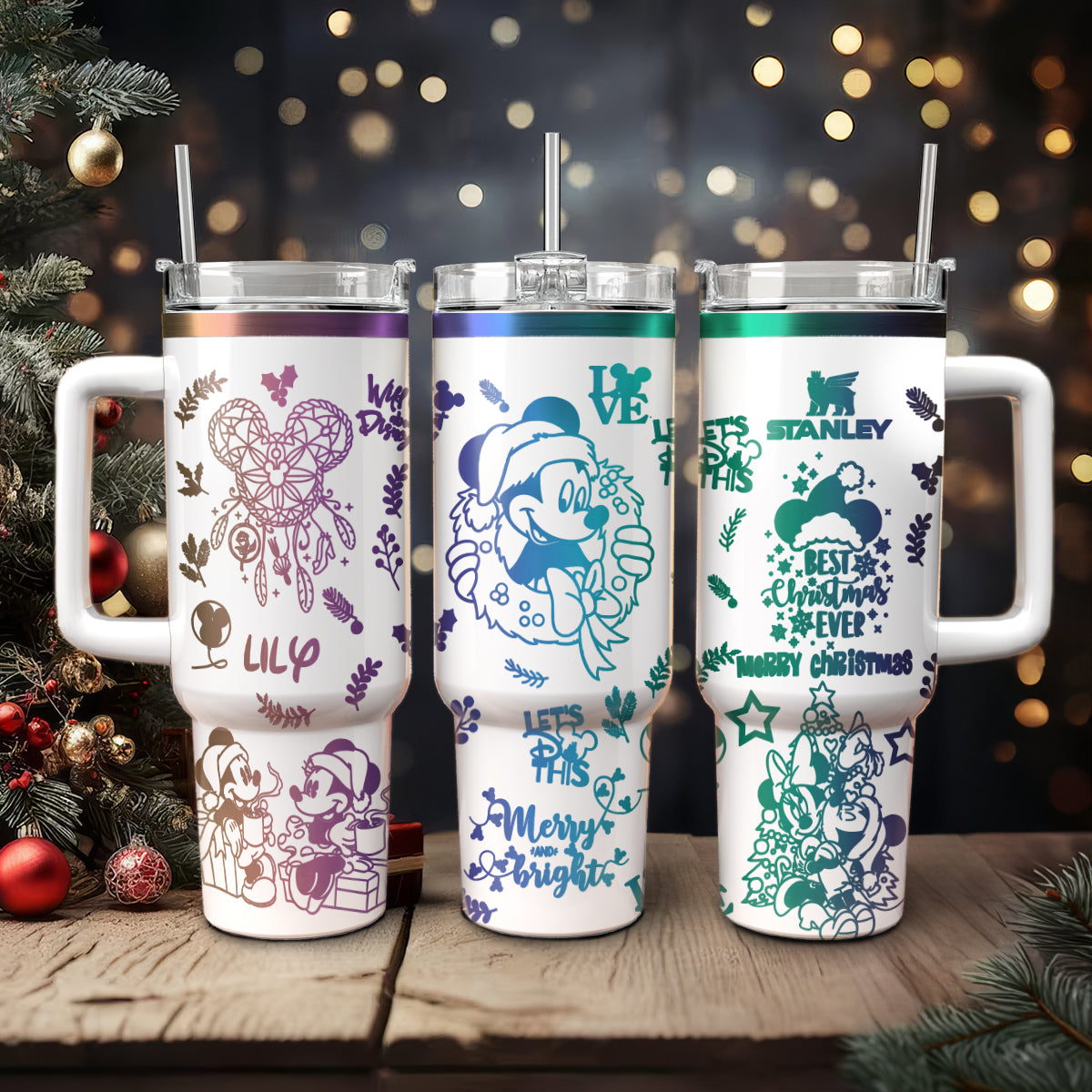Mickey and Minnie Mouse Cartoon Christmas Custom Stanley Cup 40 oz 30 oz Tumbler With Handle