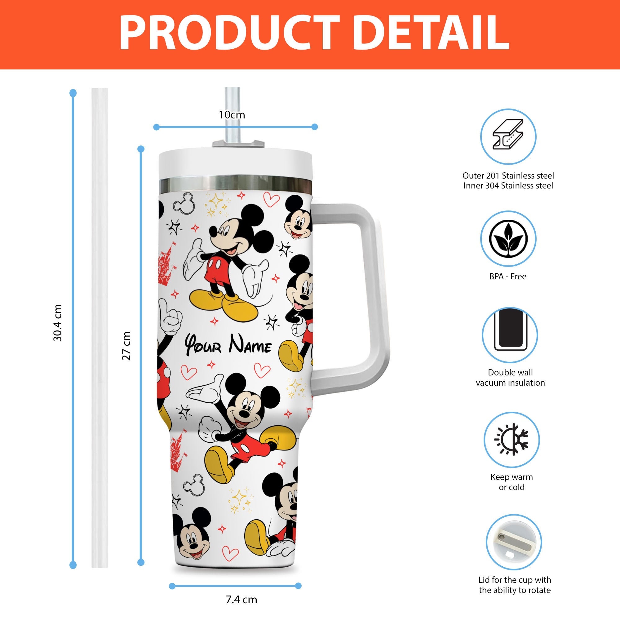 Mickey Mouse Disney Cartoon Custom Stanley Cup 40 oz 30 oz Tumbler With Handle