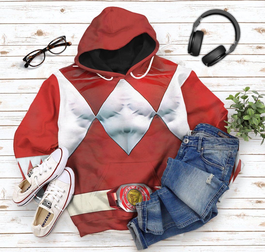 Mighty Morphin Red Power Rangers Costume Hoodie Sweatshirt T-Shirt Sweatpants Tracksuit - Stormmerch Exclusive