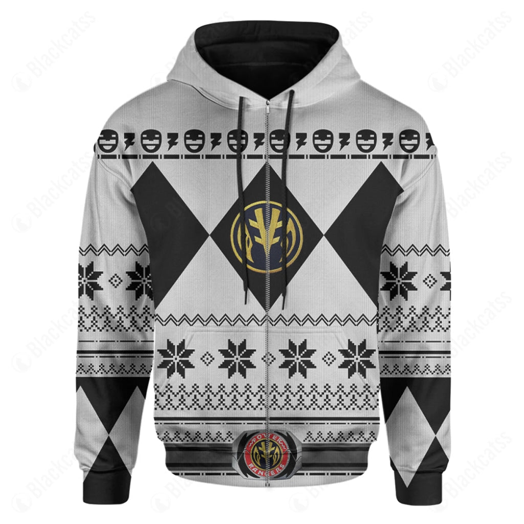 Mighty Morphin White Power Rangers Ugly Christmas Costume Hoodie Sweatshirt T-Shirt Sweatpants Tracksuit - Stormmerch Exclusive