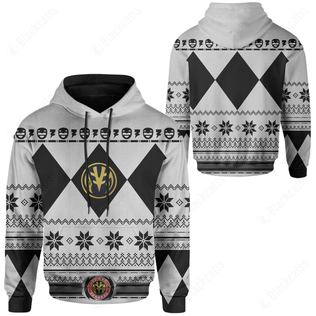 Mighty Morphin White Power Rangers Ugly Christmas Costume Hoodie Sweatshirt T-Shirt Sweatpants Tracksuit - Stormmerch Exclusive