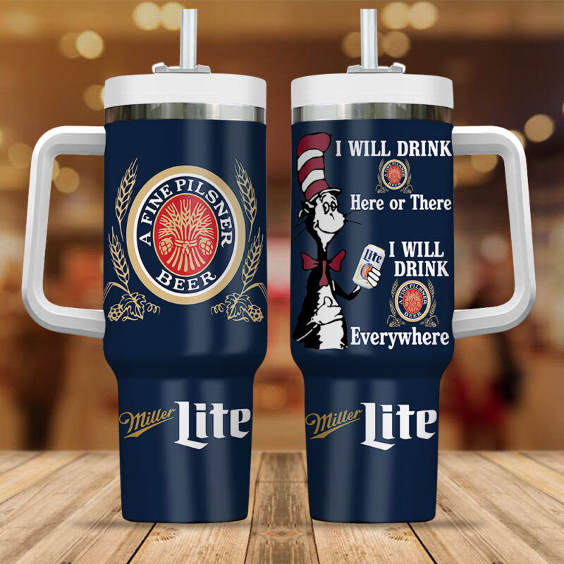 Miller Lite Drinks Custom Stanley Cup 40 oz 30 oz Tumbler With Handle