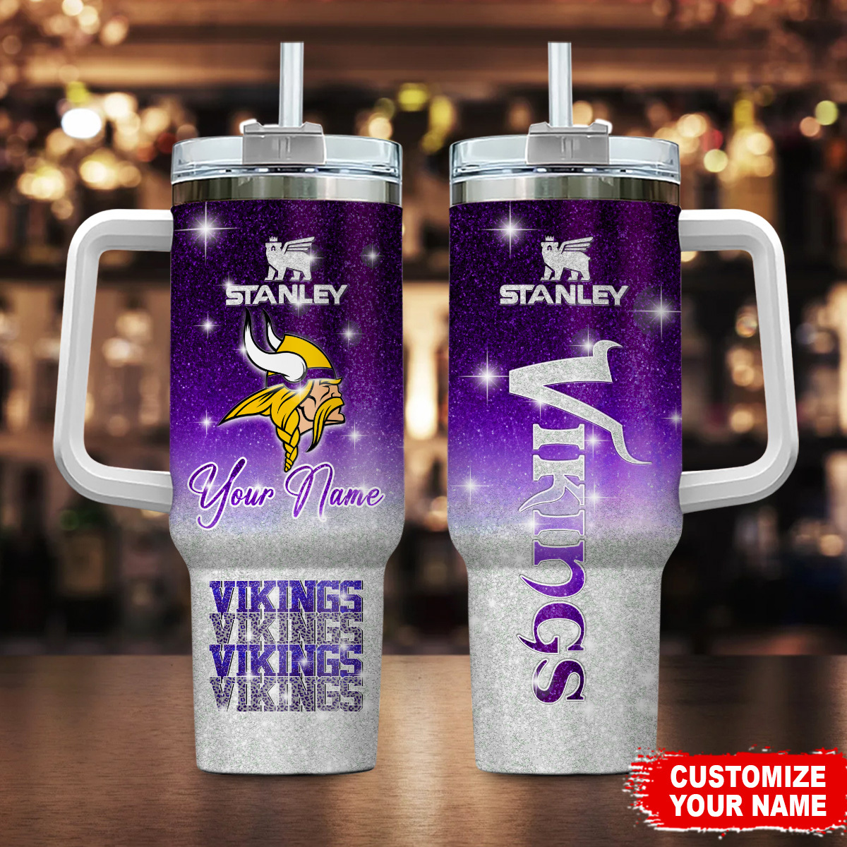 Minnesota Vikings NFL Glitter Custom Stanley Cup 40 oz 30 oz Tumbler With Handle