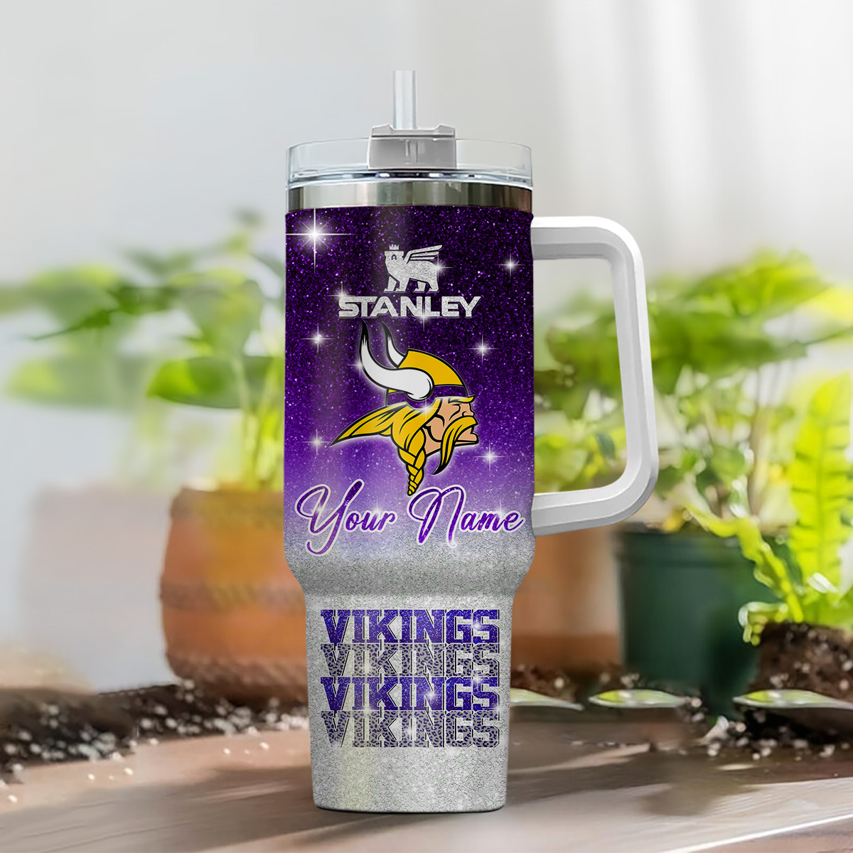 Minnesota Vikings NFL Glitter Custom Stanley Cup 40 oz 30 oz Tumbler With Handle
