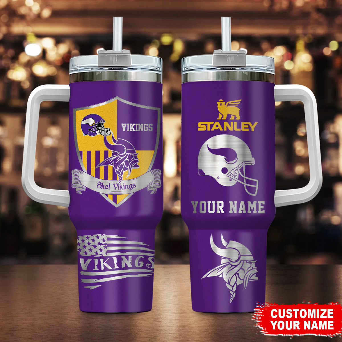 Minnesota Vikings NFL Silver Logo Custom Stanley Cup 40 oz 30 oz Tumbler With Handle