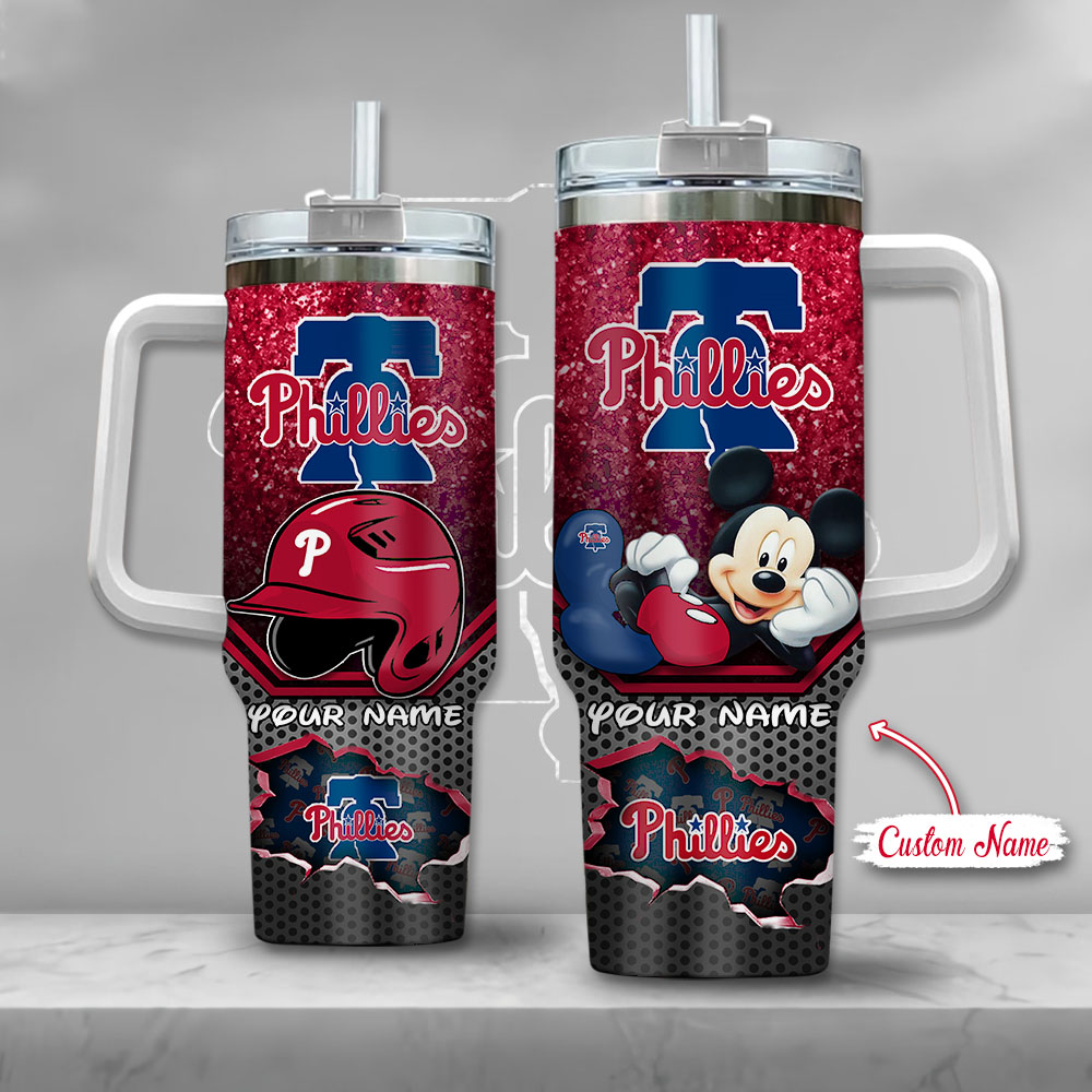 MLB Philadelphia Phillies Mickey Mouse Custom Stanley Cup 40 oz 30 oz Tumbler With Handle