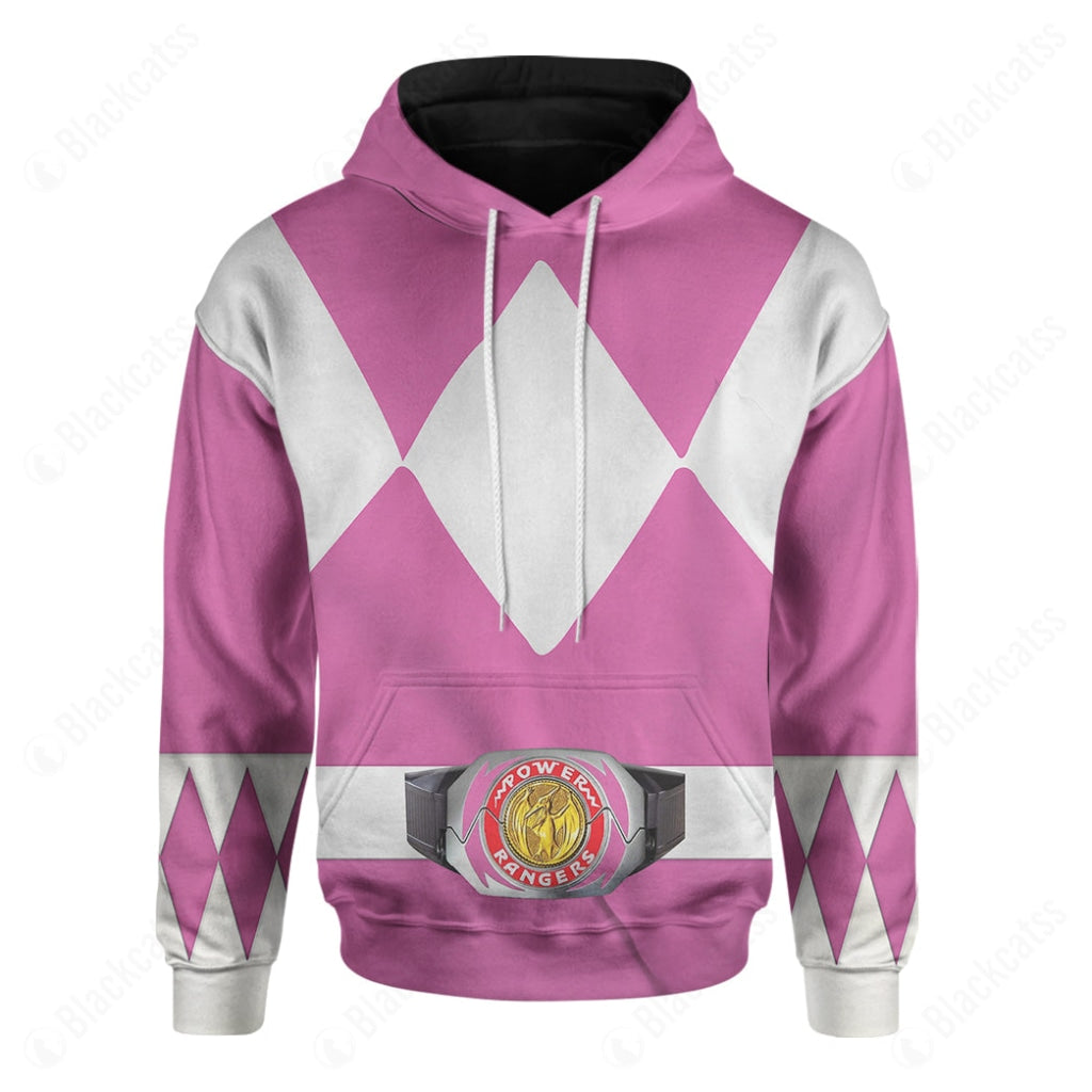 Movie Mighty Morphin Pink Power Rangers Costume Hoodie Sweatshirt T-Shirt Sweatpants Tracksuit - Stormmerch Exclusive