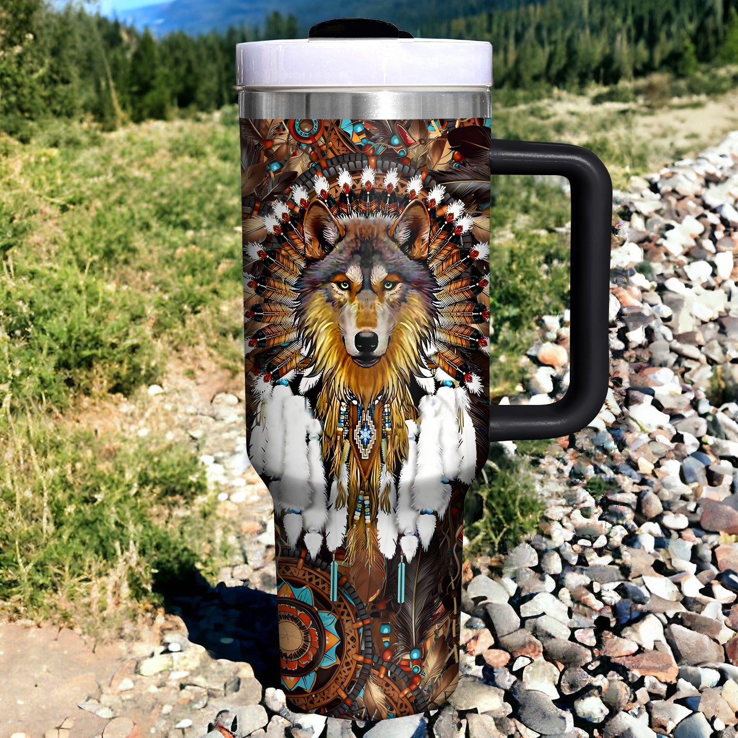Native Wolf Royalty Custom Stanley Cup 40 oz 30 oz Tumbler With Handle