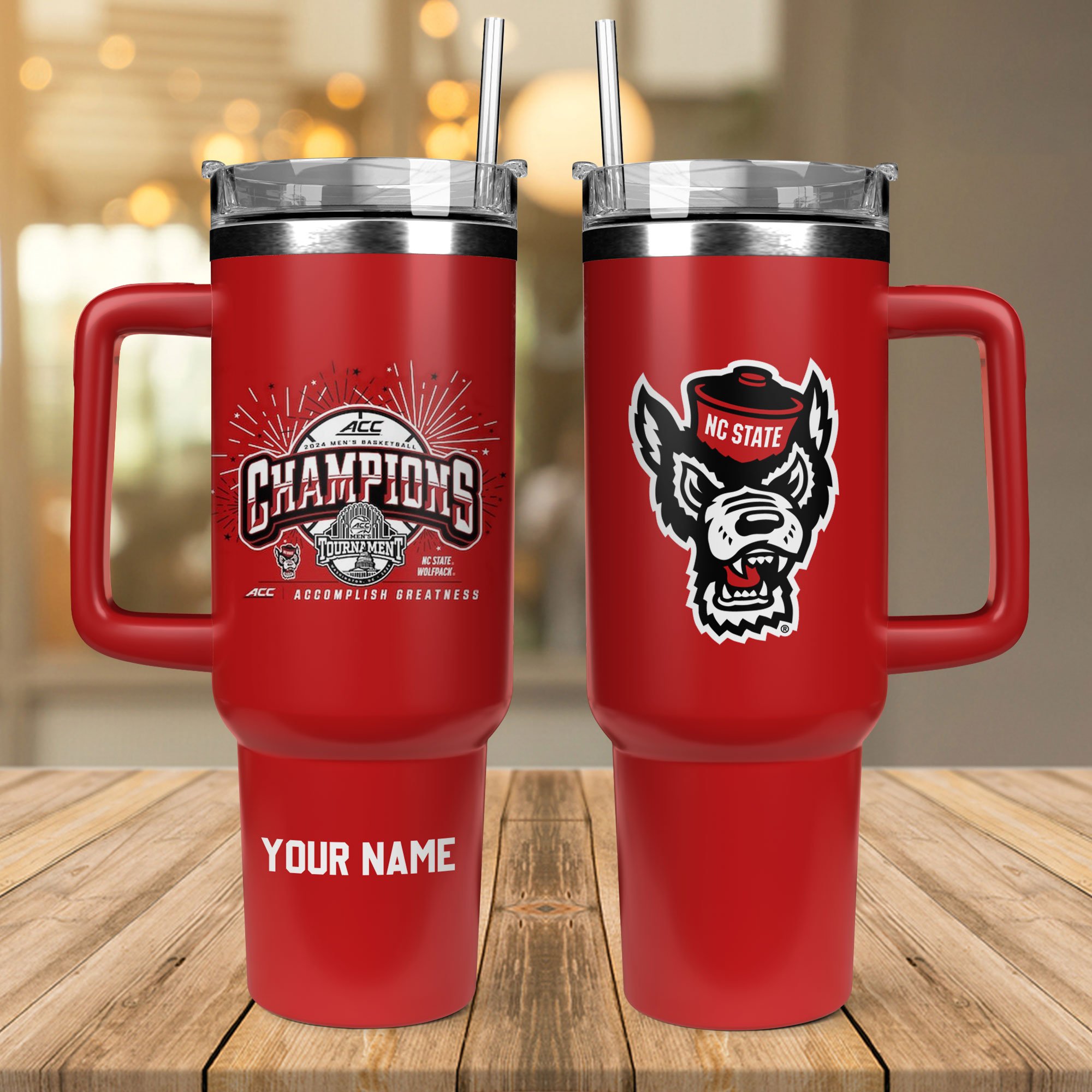 NC State Wolfpack 2024 ACC Men’s Basketball Tournament Champions NCAA Custom Stanley Cup 40 oz 30 oz Tumbler With Handle