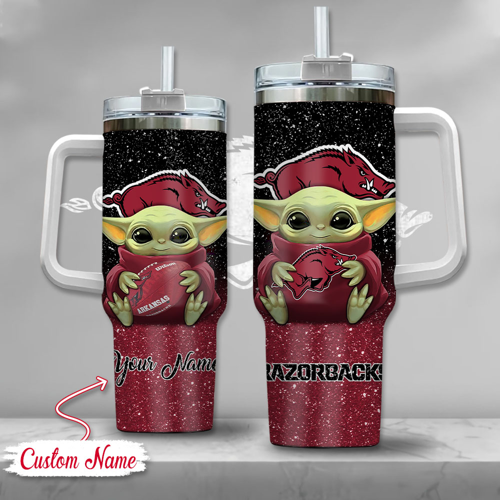 NCAA Arkansas Razorbacks Baby Yoda Custom Stanley Cup 40 oz 30 oz Tumbler With Handle