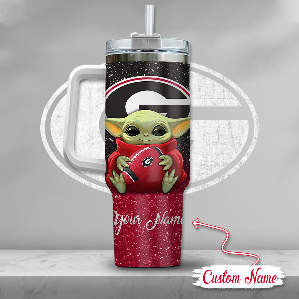 NCAA Georgia Bulldogs Baby Yoda Custom Stanley Cup 40 oz 30 oz Tumbler With Handle