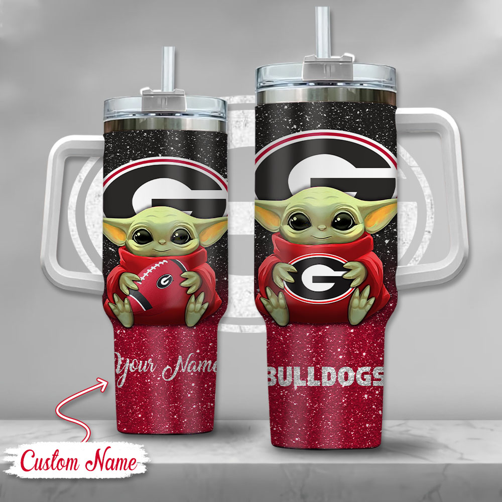 NCAA Georgia Bulldogs Baby Yoda Custom Stanley Cup 40 oz 30 oz Tumbler With Handle