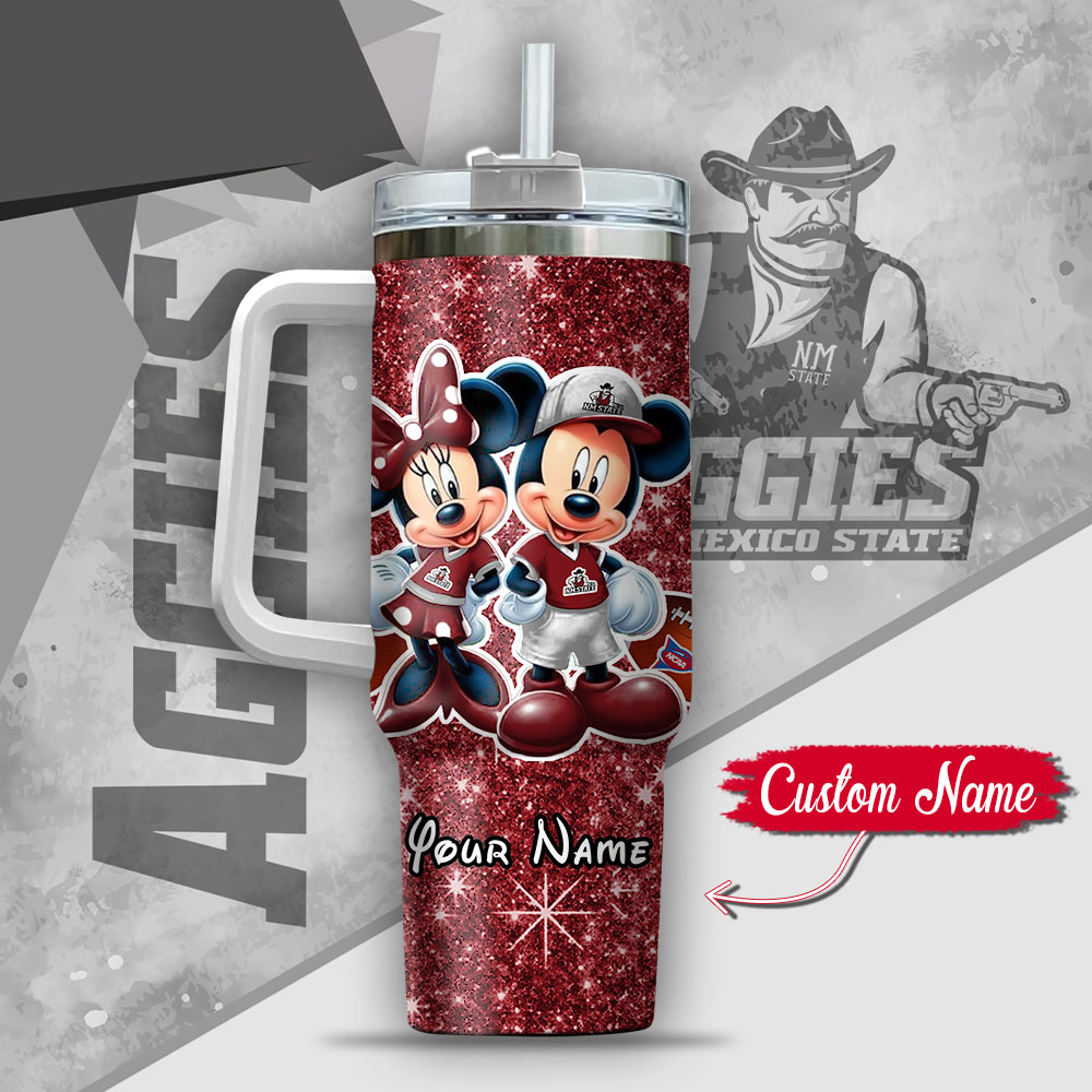 NCAA New Mexico State Aggies Mickey And Minnie Couple Custom Stanley Cup 40 oz 30 oz Tumbler With Handle