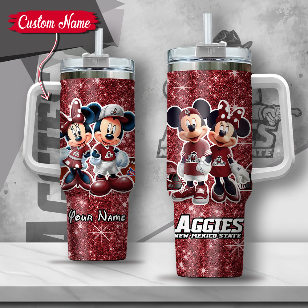 NCAA New Mexico State Aggies Mickey And Minnie Couple Custom Stanley Cup 40 oz 30 oz Tumbler With Handle