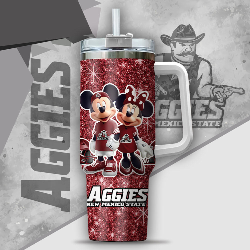 NCAA New Mexico State Aggies Mickey And Minnie Couple Custom Stanley Cup 40 oz 30 oz Tumbler With Handle