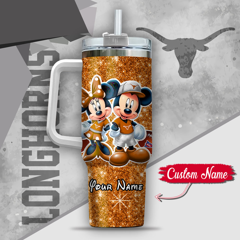 NCAA Texas Longhorns Mickey And Minnie Couple Custom Stanley Cup 40 oz 30 oz Tumbler With Handle