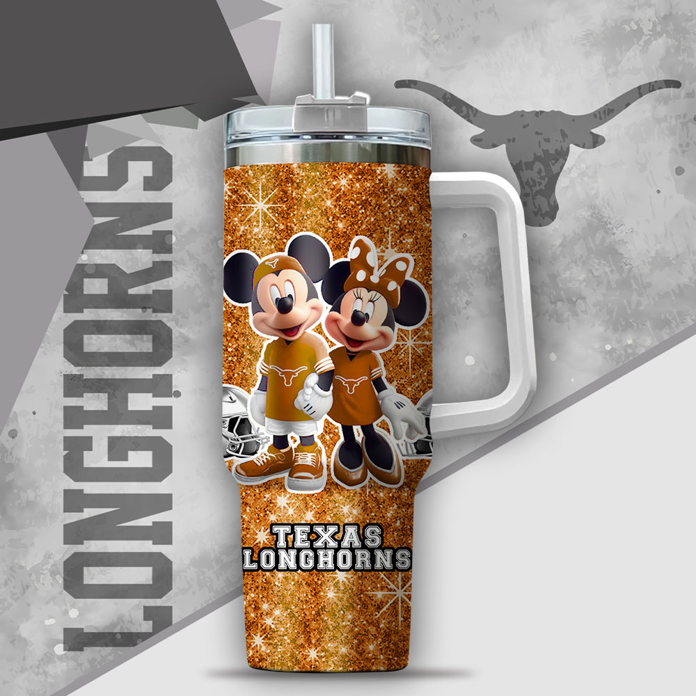 NCAA Texas Longhorns Mickey And Minnie Couple Custom Stanley Cup 40 oz 30 oz Tumbler With Handle
