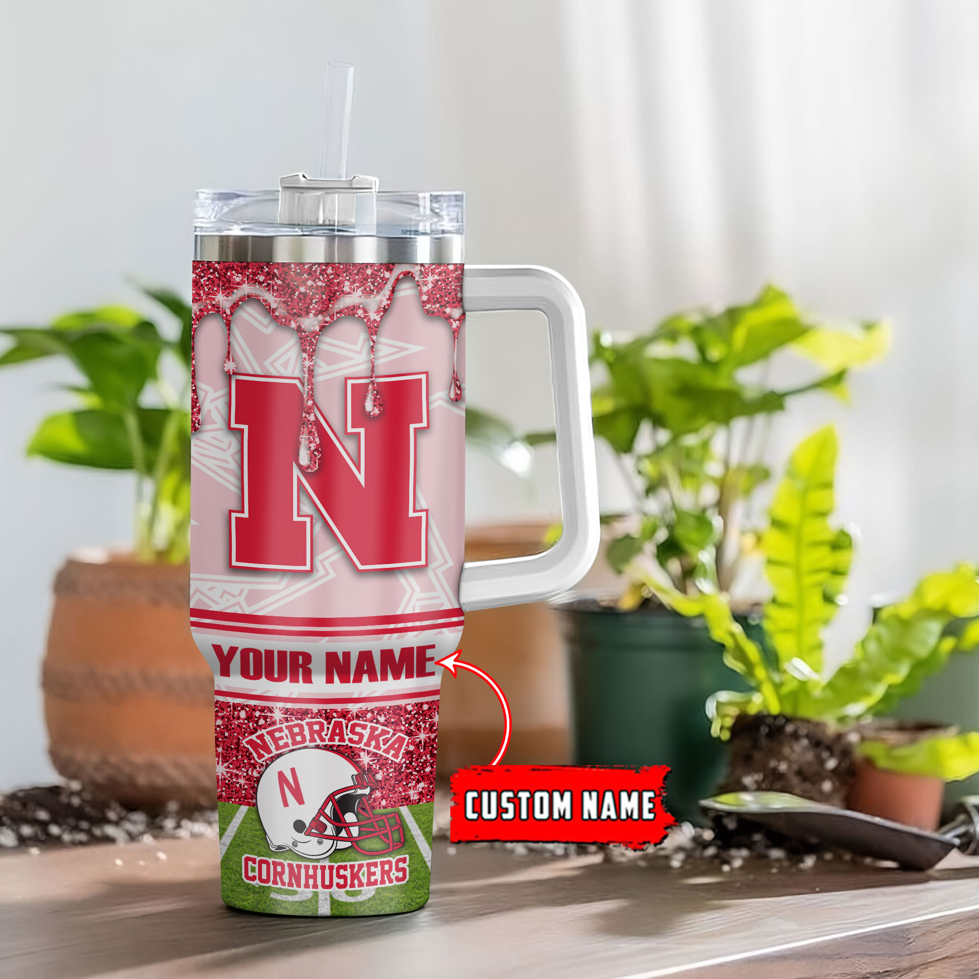 Nebraska Cornhuskers NCAA Glitter Custom Stanley Cup 40 oz 30 oz Tumbler With Handle