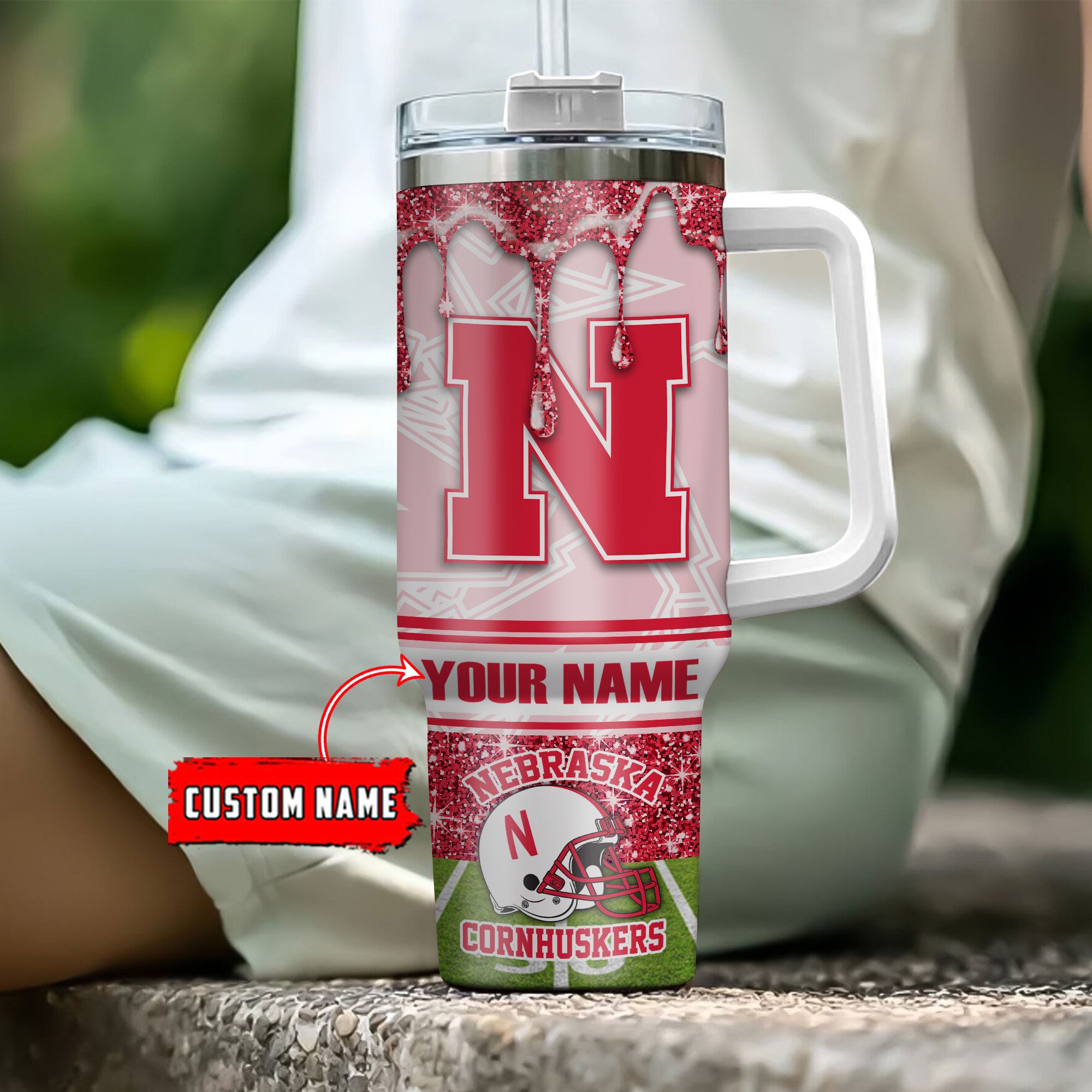 Nebraska Cornhuskers NCAA Glitter Custom Stanley Cup 40 oz 30 oz Tumbler With Handle