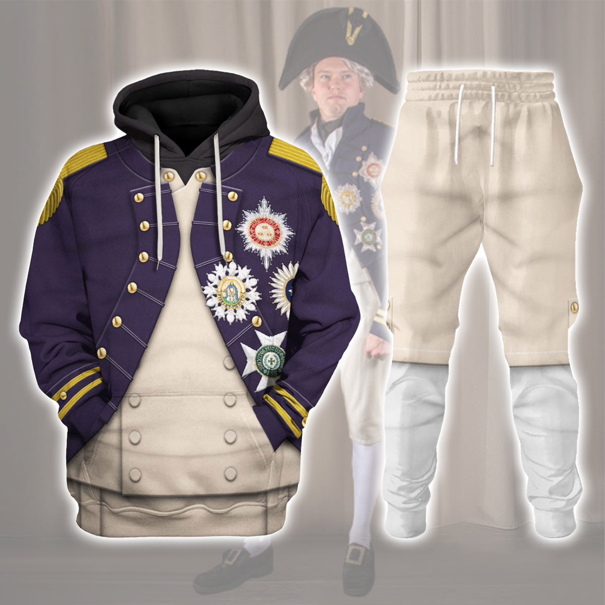 Nelson Uniform As Worn At Trafalgar All Over Print Hoodie Sweatshirt T-Shirt Tracksuit - Stormmerch Exclusive