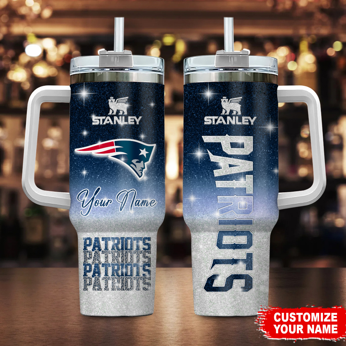New England Patriots NFL Glitter Custom Stanley Cup 40 oz 30 oz Tumbler With Handle