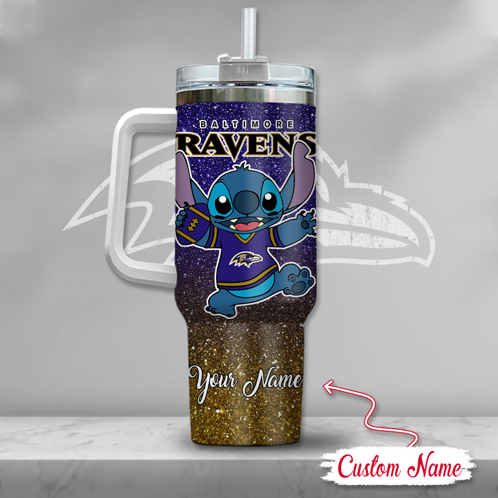 NFL Baltimore Ravens Stitch Glitter Custom Stanley Cup 40 oz 30 oz Tumbler With Handle