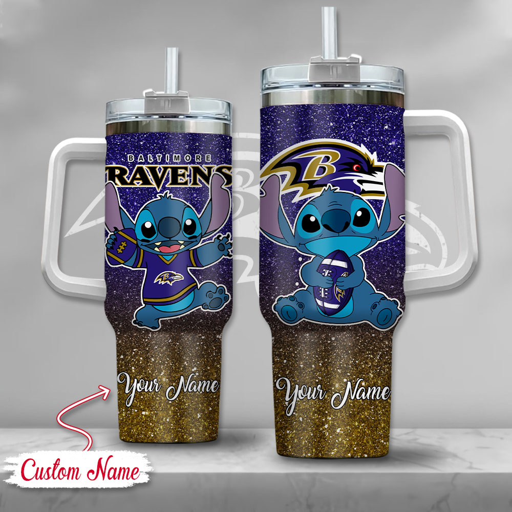 NFL Baltimore Ravens Stitch Glitter Custom Stanley Cup 40 oz 30 oz Tumbler With Handle