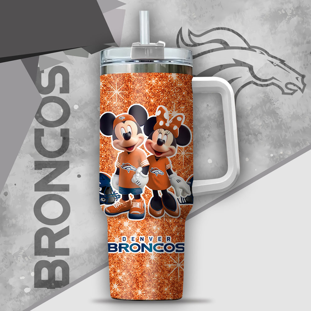 NFL Denver Broncos Mickey And Minnie Couple Custom Stanley Cup 40 oz 30 oz Tumbler With Handle