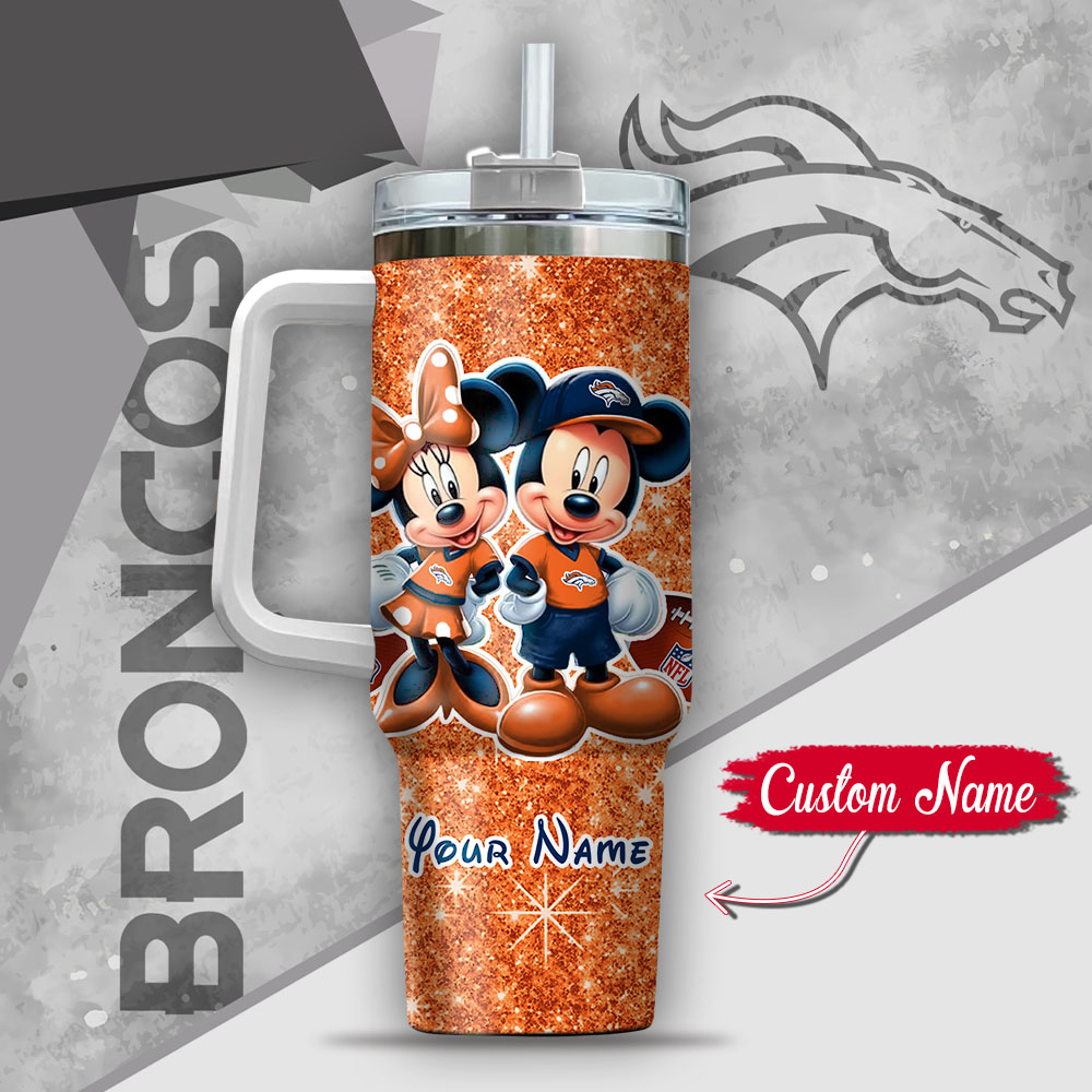 NFL Denver Broncos Mickey And Minnie Couple Custom Stanley Cup 40 oz 30 oz Tumbler With Handle