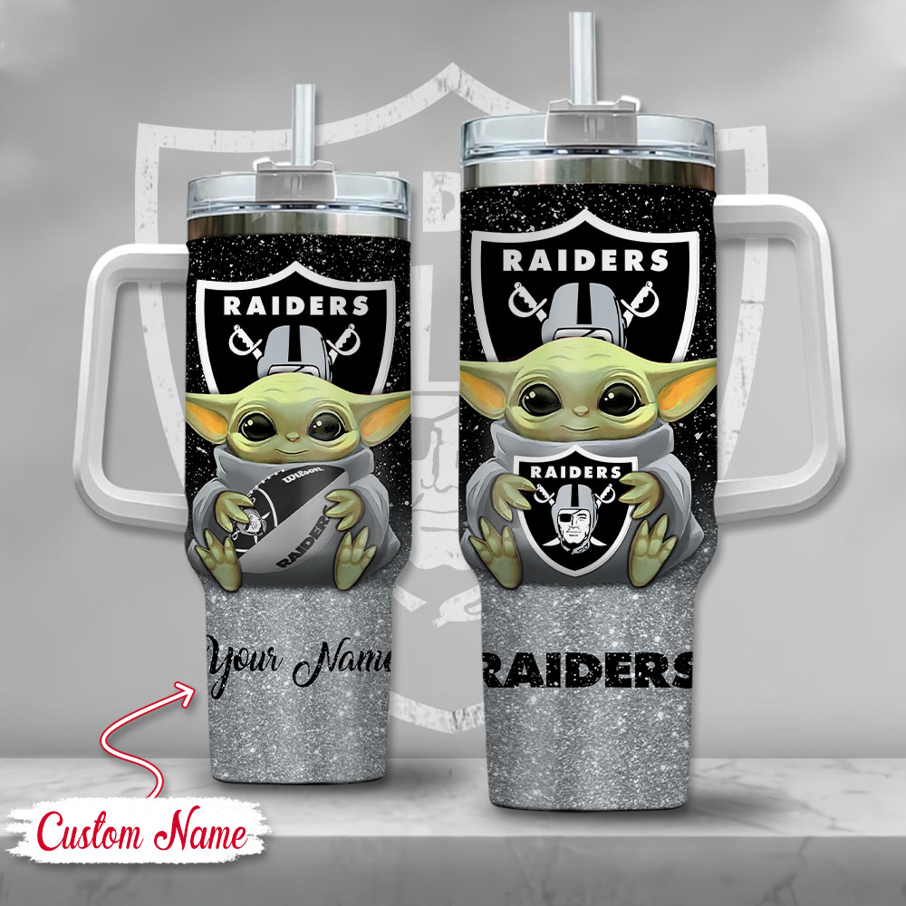 NFL Las Vegas Raiders Baby Yoda Custom Stanley Cup 40 oz 30 oz Tumbler With Handle