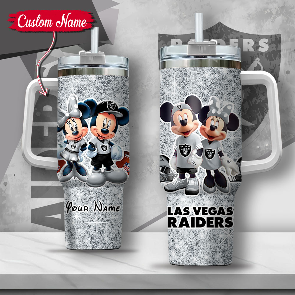 NFL Las Vegas Raiders Mickey And Minnie Couple Custom Stanley Cup 40 oz 30 oz Tumbler With Handle