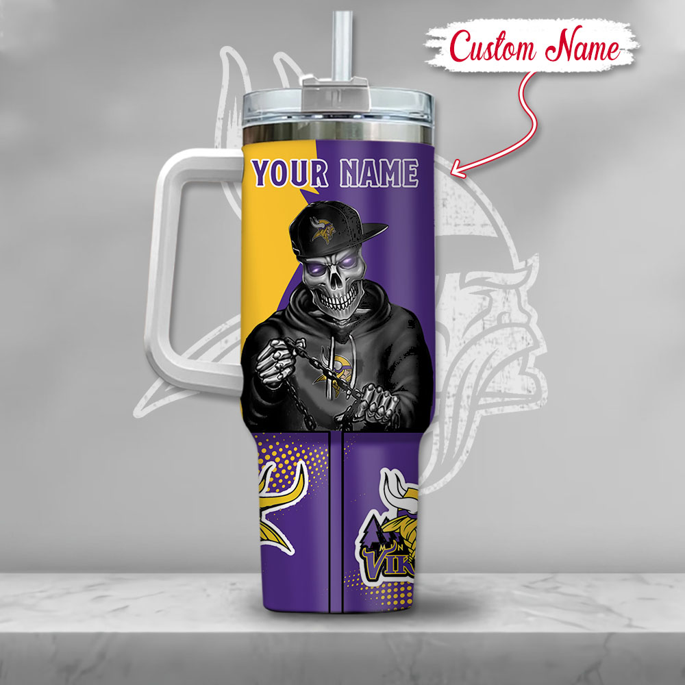 NFL Minnesota Vikings Gangster Skeleton Custom Stanley Cup 40 oz 30 oz Tumbler With Handle