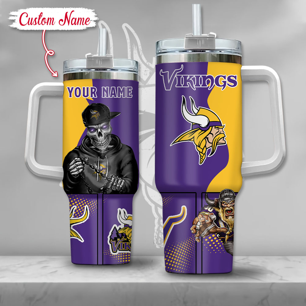 NFL Minnesota Vikings Gangster Skeleton Custom Stanley Cup 40 oz 30 oz Tumbler With Handle