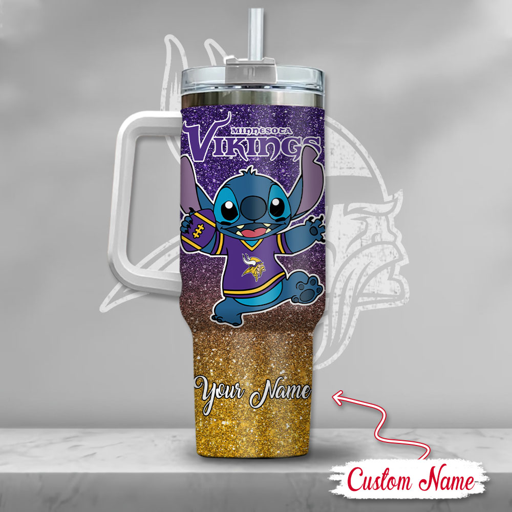 NFL Minnesota Vikings Stitch Glitter Custom Stanley Cup 40 oz 30 oz Tumbler With Handle