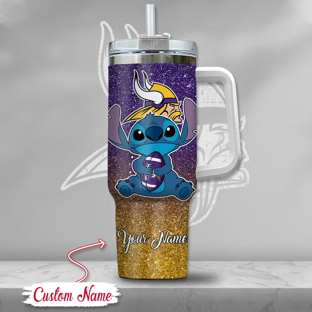 NFL Minnesota Vikings Stitch Glitter Custom Stanley Cup 40 oz 30 oz Tumbler With Handle