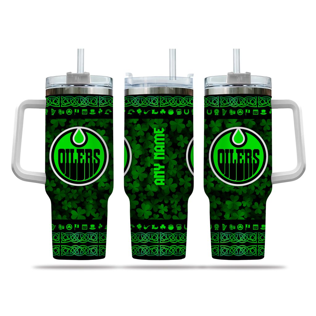 NHL Edmonton Oilers Happy St. Patrick's Day Custom Stanley Cup 40 oz 30 oz Tumbler With Handle